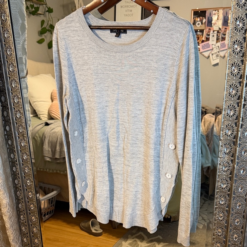 Gray Button-Detail Sweater